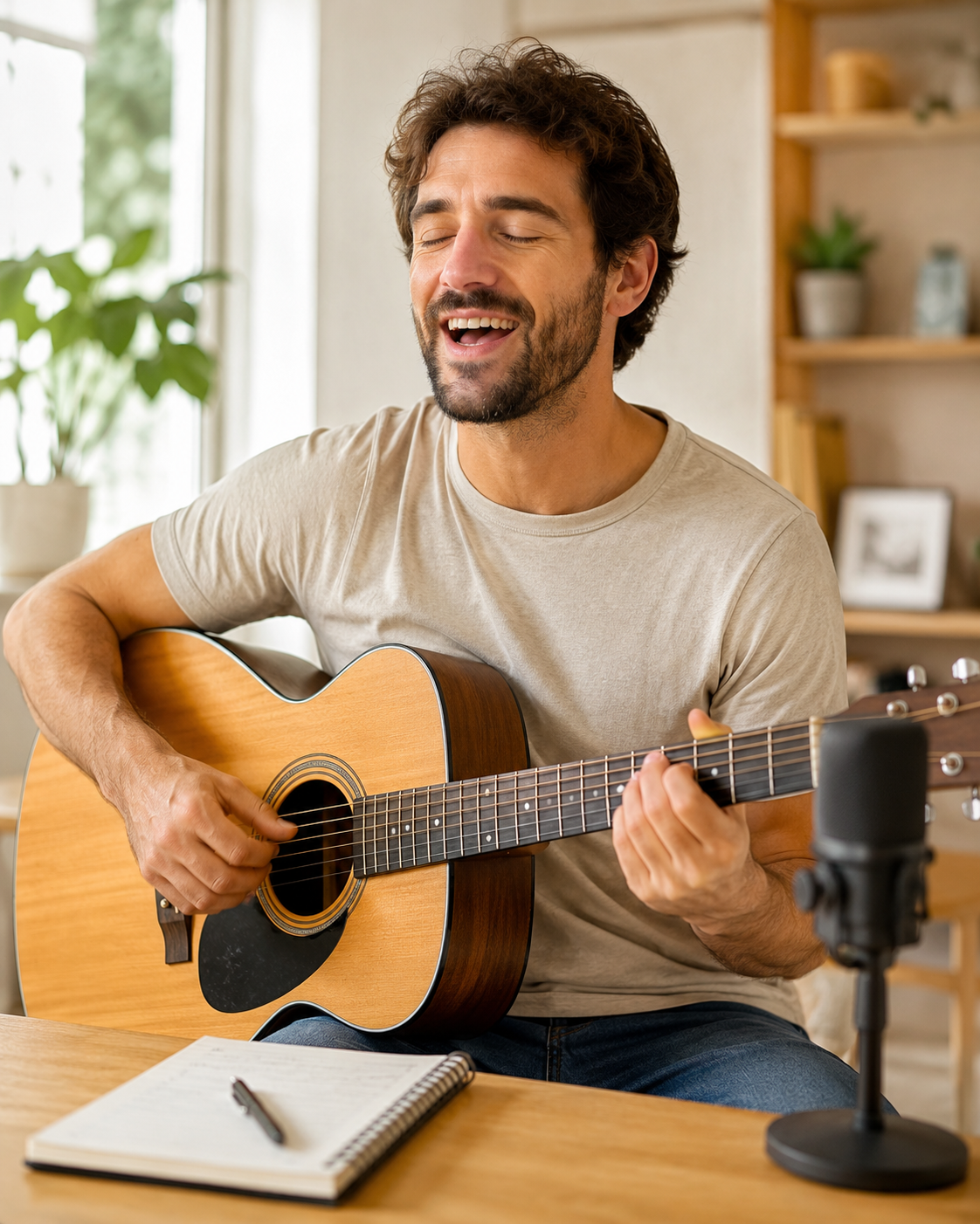 Aluno tocando violão com liberdade